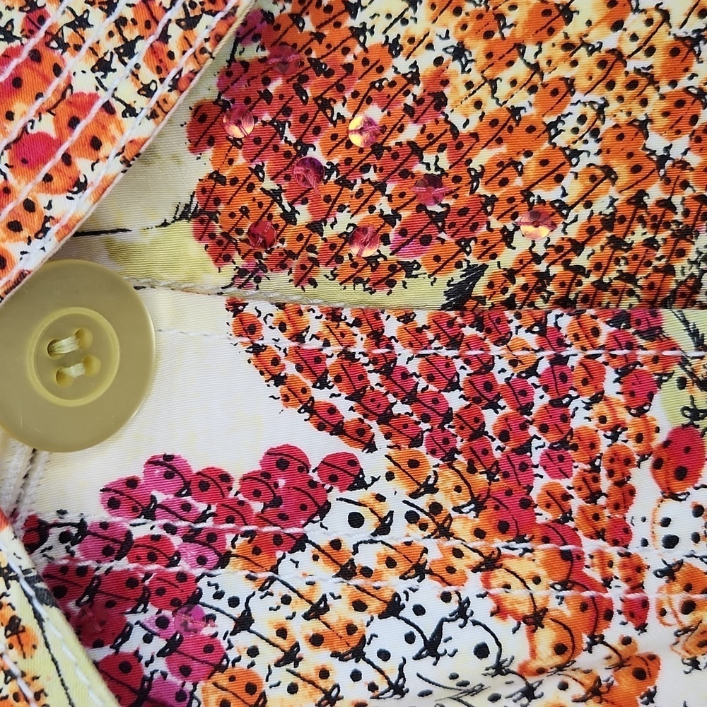 Chico’s Jacket Blazer Art To Wear Womens Sz 3 XL 16 Orange Pink Sequins Ladybugs - Picture 4 of 16